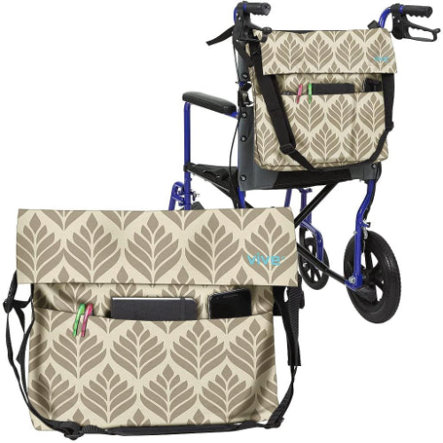 Vive Health Wheelchair Bag, Waterproof Nylon, Buckled Straps, Leaf Print