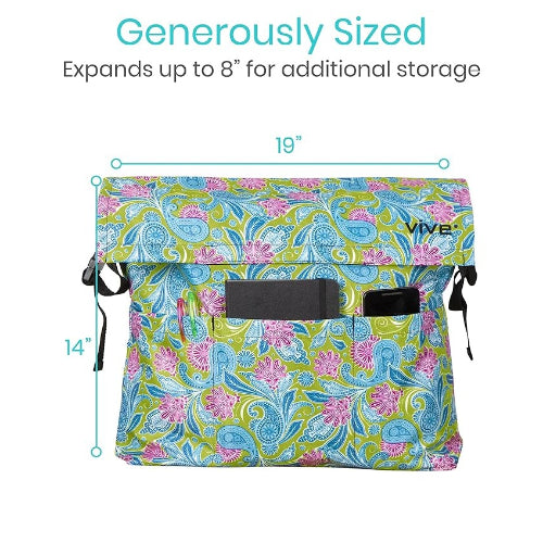 Vive Health Wheelchair Bag, Waterproof Nylon, Buckled Straps, Green Paisley