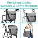Vive Health Wheelchair Bag, Waterproof Nylon, Buckled Straps, Gray