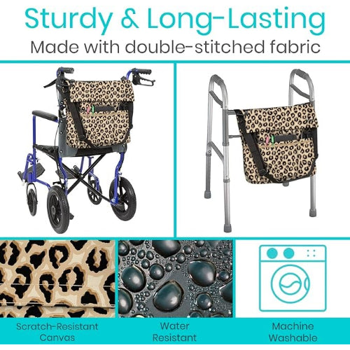 Vive Health Leopard Print Bag with large pockets for convenient mobility support, Moovkart
