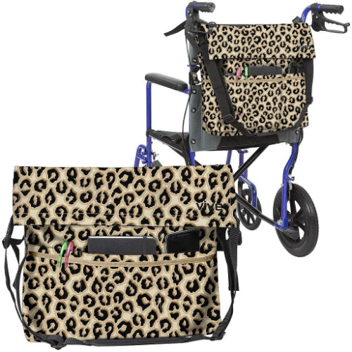 Vive Health Wheelchair Bag, Waterproof Nylon, Buckled Straps, Leopard Print