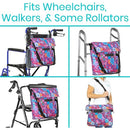 Vive Health Wheelchair Bag, Waterproof Nylon, Buckled Straps, Purple Floral