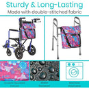 Vive Health Wheelchair Bag, Waterproof Nylon, Buckled Straps, Purple Floral