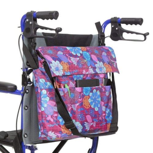 Vive Health Wheelchair Bag, Waterproof Nylon, Buckled Straps, Purple Floral