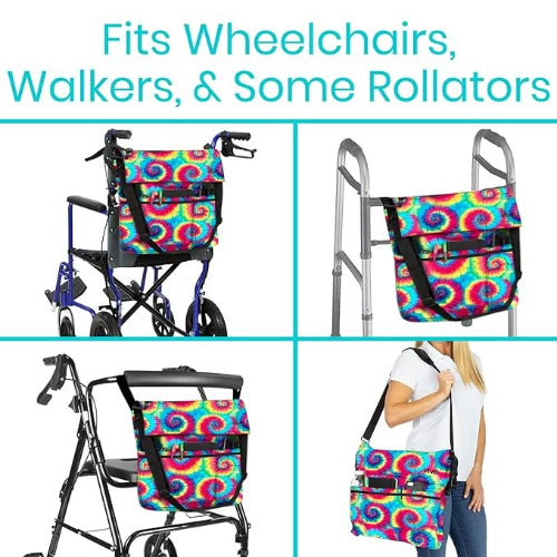 Vive Health Wheelchair Bag, Waterproof Nylon, Buckled Straps, Tie Dye