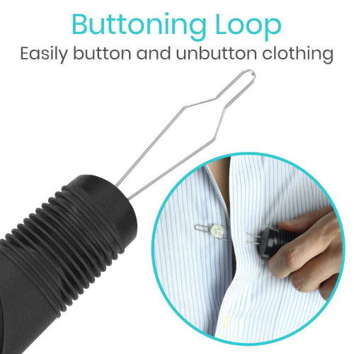 Vive Health Button Hook With Zipper Pull, Wire Loop, Nonslip Handle
