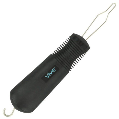 Vive Health Button Hook W/Zipper Pull, Wire Loop, Nonslip Handle