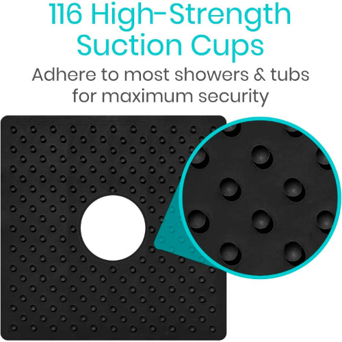 Vive Health Shower Mat, Black, 22 x 22 Inch, Non-Slip and Drain Hole