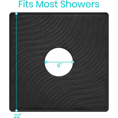 Vive Health Shower Mat, Black, 22 x 22 Inch, Non-Slip and Drain Hole