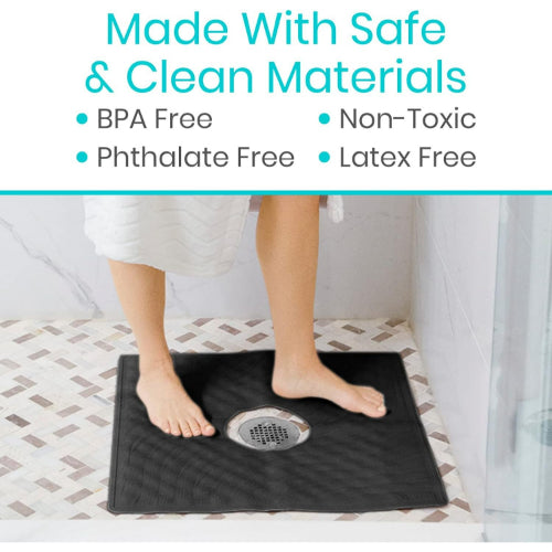 Vive Health Shower Mat, Black, 22 x 22 Inch, Non-Slip and Drain Hole