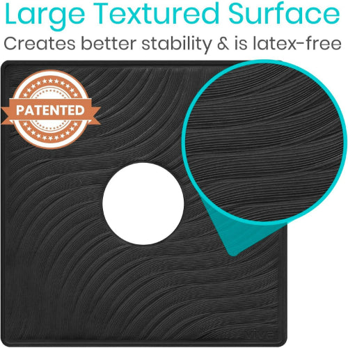 Vive Health Shower Mat, Black, 22 x 22 Inch, Non-Slip and Drain Hole
