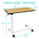Vive Health Overbed Table with Rolling Base, Height Adjustable Bedside Table, 28.5 – 39 Inches