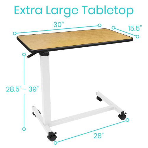 Vive Health Rolling Overbed Table with Height Adjustable