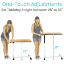 Vive Health Overbed Table with Rolling Base, Height Adjustable Bedside Table, 28.5 – 39 Inches