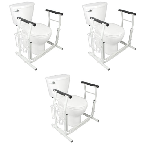 Vive Health Stand Alone Toilet Rail, Pack of 3, Adjustable height and non-slip handles for bathroom safety and support with padded handles, Moovkart