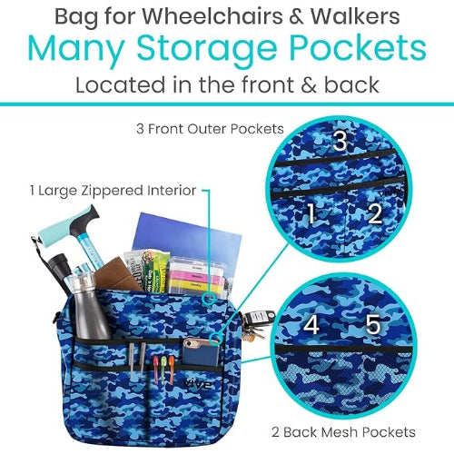 Vive Health Rollator Bag with Multiple Pockets for Walkers, Wheelchairs and Rollators