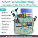 Vive Health Rollator Bag, Waterproof Nylon Tote for Walkers and Wheelchairs, Green Paisley