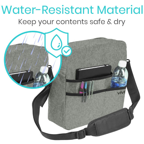 Vive Health Rollator Bag, Gray, Waterproof Nylon with 5 Exterior Pockets and Shoulder Strap