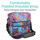 Vive Health Rollator Bag, Purple Floral, Waterproof – features 5 exterior pockets and zippered storage. Moovkart