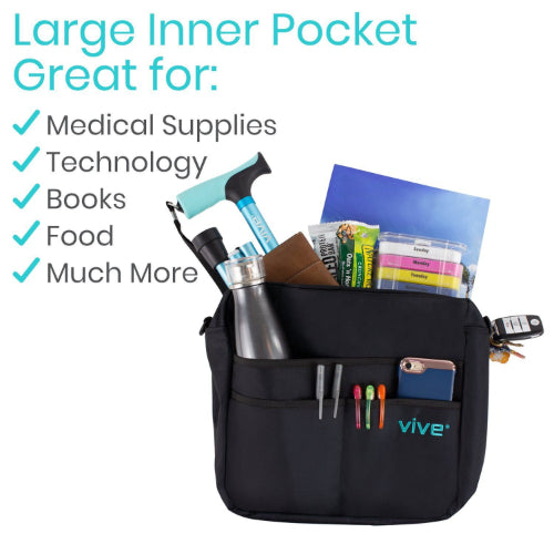 Vive Health Rollator Bag, Waterproof Nylon, Black