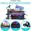 Vive Health Walker Bag with Adjustable Fasteners, Water Resistant Nylon, Purple Floral