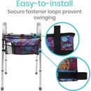 Vive Health Walker Bag with Adjustable Fasteners, Water Resistant Nylon, Purple Floral