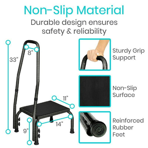 Vive Health Step Stool with Handrail, Black, Pack of 2