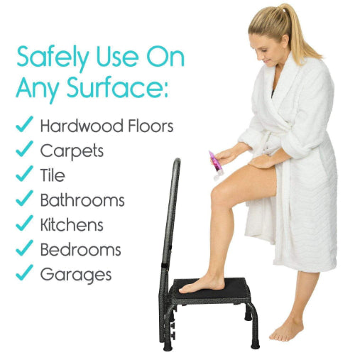 Vive Health Steel Step Stool with Handrail, Black, 9 Inches