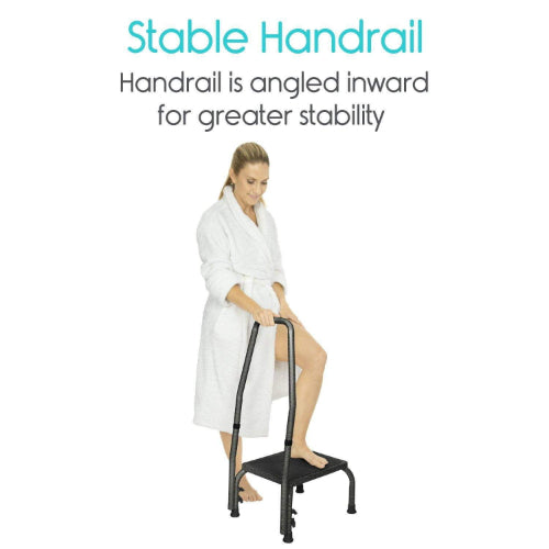 Vive Health Steel Step Stool with Handrail, Black, 9 Inches