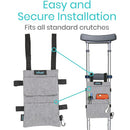 Vive Health Standard Crutch Bag, Waterproof Vinyl, Dual Pocket Organizer with Key Clip, Gray