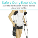 Vive Health Standard Crutch Bag, Waterproof Vinyl, Dual Pocket Organizer with Key Clip, Black