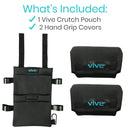 Vive Health Standard Crutch Bag, Waterproof Vinyl, Dual Pocket Organizer with Key Clip, Black