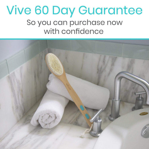 Vive Health 17" Body Brush, Soft Nylon, Stiff Boar Bristles, Waterproof Finish