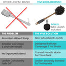 Vive Health Loofah Brush, Curved Bath Sponge for Bathing and Exfoliating, 17-Inch Long Handle, Dark