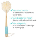 Vive Health Long Handle Loofah Brush, 17-Inch Bathing Sponge for Full Body Exfoliation