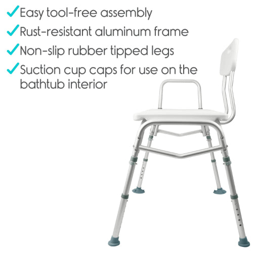 Vive Health Bathroom Transfer Bench with Back, Pack of 2