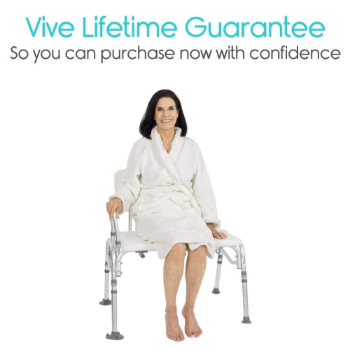 Vive Health Bathroom Transfer Bench, Adjustable Aluminum Frame, Nonslip