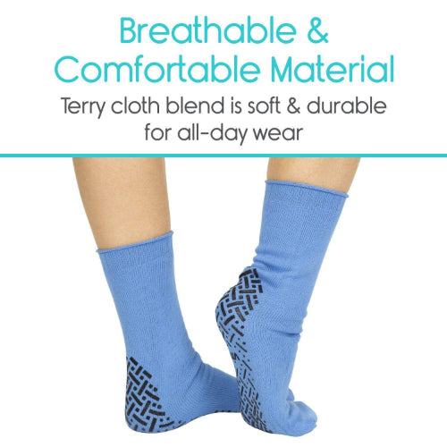 Vive Health Non-Slip Tube Socks, Unisex, Tread Dots, 6 Pairs, Blue