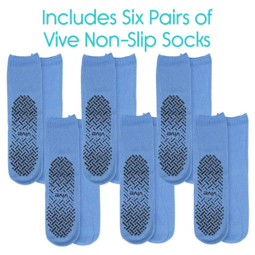 Vive Health Non-Slip Tube Socks, Unisex, Tread Dots, 6 Pairs, Blue