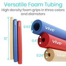 Vive Health Foam Grip Tubing, 12 Inches, Assorted Sizes, Non-Slip Cuttable Foam for Utensils and Tools