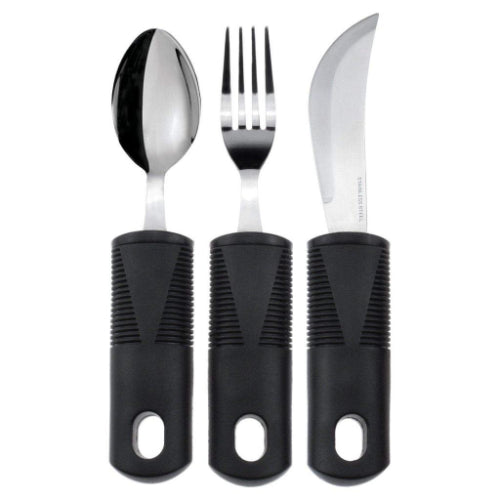 Vive Health Adaptive Utensil Set, Wide, Non-Weighted Fork, Spoon, Knife, Dishwasher Safe