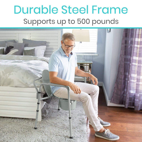 Vive Health Bariatric Commode, Adjustable Steel Frame, Splash Guard
