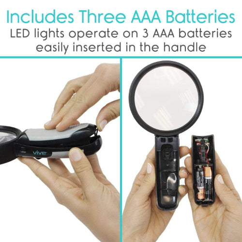 Vive Health Magnifying Glass with Light, LED Hand Held Magnifier, 5x and 10x lens