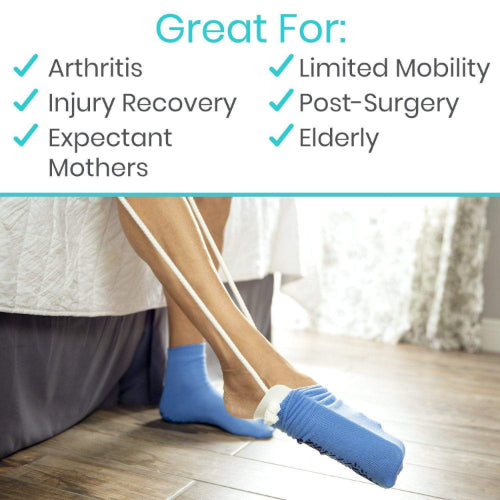 Vive Health Sock Assist, Adjustable Cord, Soft Foam Handles