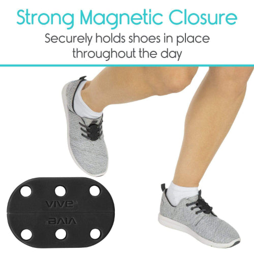 Vive Health Magnetic Shoe Closures, Two Sets With Anchor Clips, Black