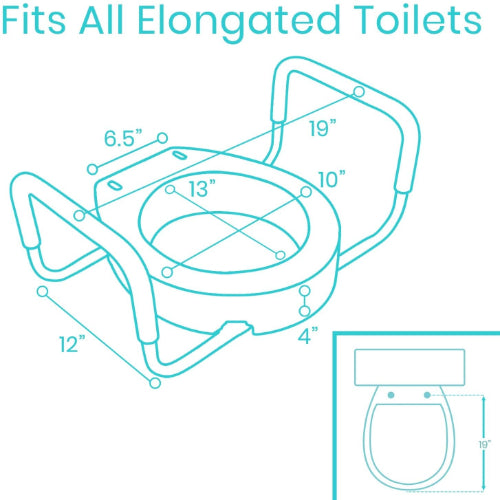 Vive Health 3.5-Inch Elongated Toilet Seat Riser with Arms, Use with Existing Toilet Seat