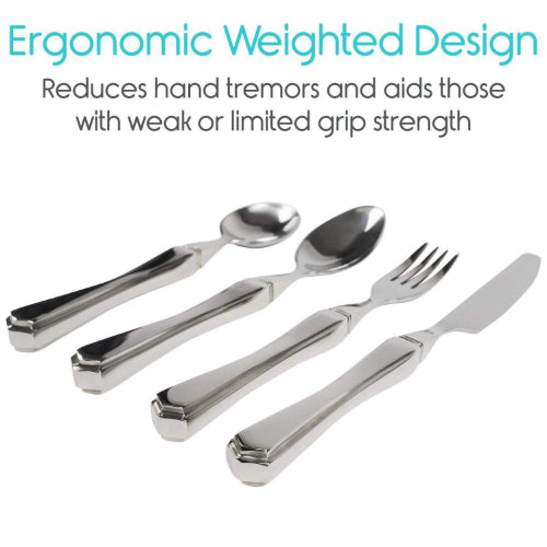 Vive Health Weighted Utensil Set, Stainless Steel, Deep Spoons, 4Pc
