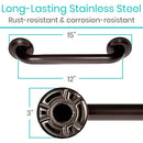 Vive Health Metal Grab Bar, Stainless Steel, 12 Inches, Bronze