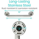 Vive Health Metal Grab Bar, 12 Inches Stainless steel, Brushed Nickel
