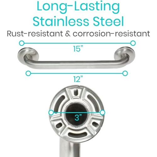 Vive Health Metal Grab Bar, 12 Inches Stainless steel, Brushed Nickel